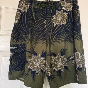 Counter Culture Men's Board Shorts Swimsuit Trunks Dark Green 32” Floral